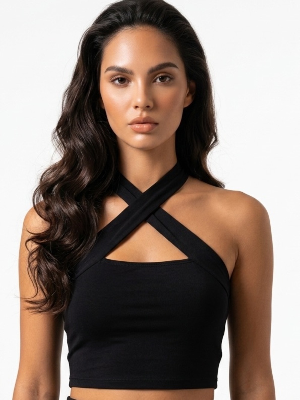 UNBRANDED | Black Crisscross Halter Crop Top Women’s Size Medium